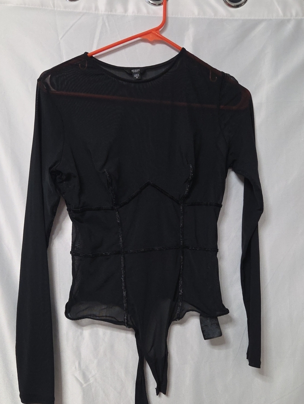 Guess Black Long-Sleeve Sheer Mesh Bodysuit Sz Midium .